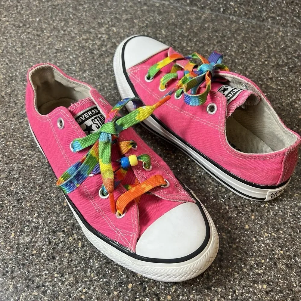 Converse All Star Little Girls Size 1 Pink Canvas Shoes Low Top Sneakers Lace Up
